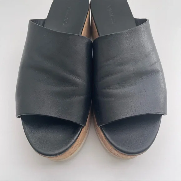 VINCE James B Leather Women’s Platform Cork Slide Black Sandals size 7.5 - Picture 4 of 14